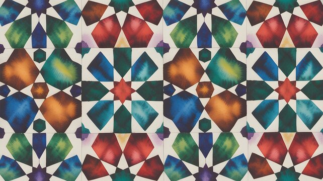 Colorful geometric pattern with traditional islamic mosaic star tiles