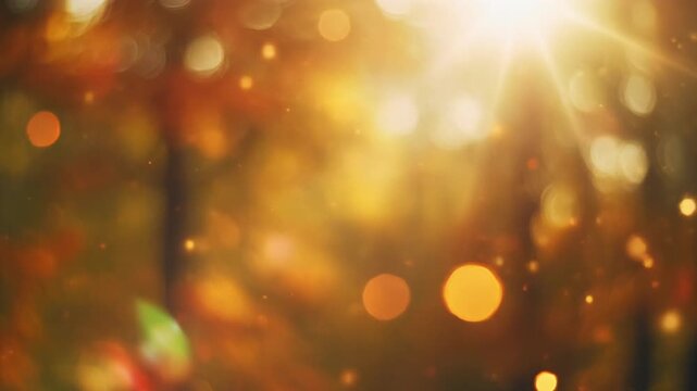 Warm Golden Komorebi Bokeh through Autumn Forest Leaves Motion Background