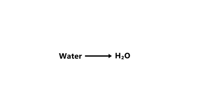 Scientific chemical formula for water h2 o text animation on white background, chemistry science