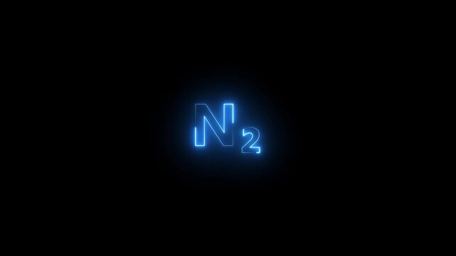 Neon blue nitrogen molecule n2 symbol glowing in dark background, for science and, chemistry education