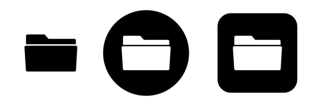 Folder icon set with file folder and directory symbols in solid button styles. File management icons for file managers, document storage, apps and web interfaces