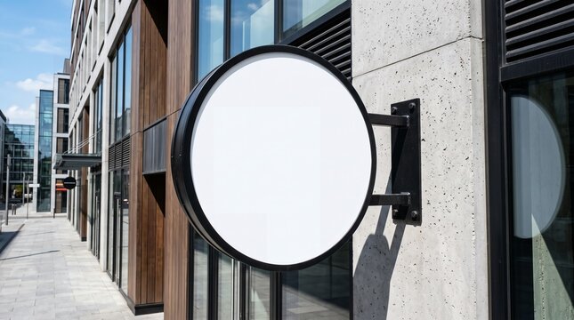 Round Store Sign Mockup on Modern Commercial Building