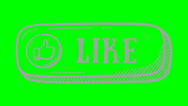 hand drawn style like button animation featuring a blinking white light effect and a solid black fill, presented on a green screen chroma key background for easy video editing