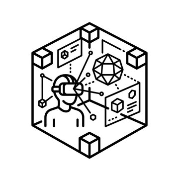 Isometric VR Data Visualization Line Art Icon