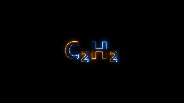 Acetylene c2 h2 chemical formula neon glowing sign animation on black background, c2h2 chemistry science