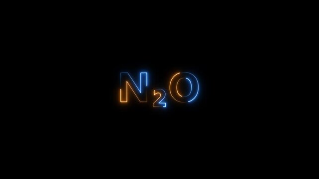 Nitrous oxide n2 o chemical formula neon glowing text animation on black background, chemistry science
