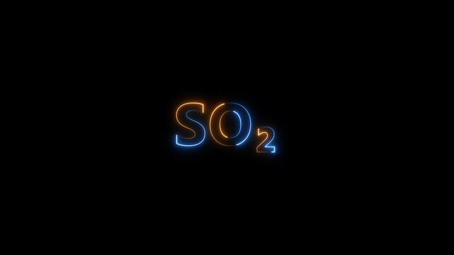 Sulfur dioxide so2 chemical formula neon glowing text animation on black background, chemistry science