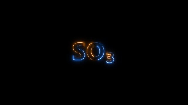 Sulfur trioxide chemical formula neon sign animation, so3 molecule concept chemistry science