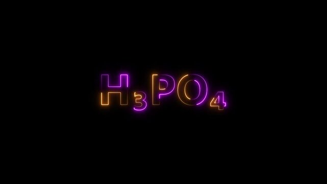 Phosphoric acid h3 po4 chemical formula neon glowing text animation on black background, h3po4 chemistry