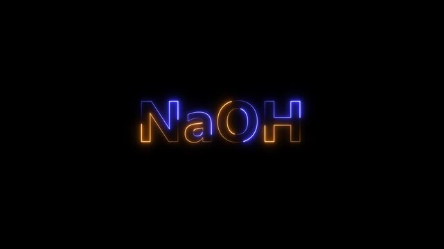 Sodium hydroxide na oh chemical formula neon glowing sign animation on black background, naoh chemistry