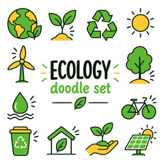 Obraz premium Ecology colorful doodle set. Hand drawn colored doodle set on a white background