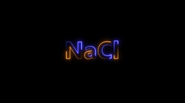 Na cl chemical formula neon sign glowing animation on black background, for science and, chemistry education