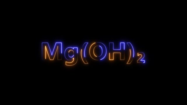 Magnesium hydroxide chemical formula neon sign animation, mg(oh)2 molecular compound science concept