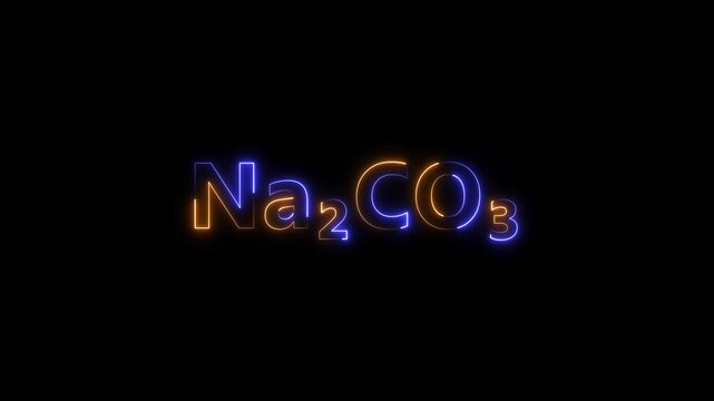 Sodium carbonate na2 co3 chemical formula neon sign animation on black background, na2co3 chemistry science