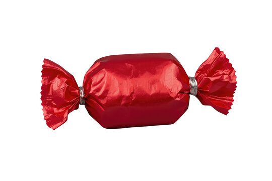Glossy red twist wrapped candy isolated