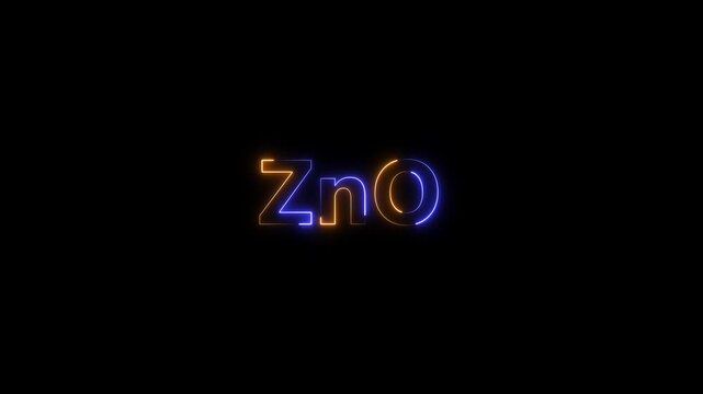 Zn o zinc oxide chemical formula neon sign glowing animation on black background, chemistry science