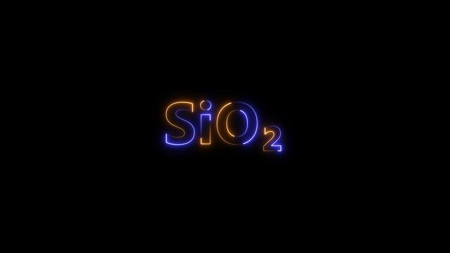 Si o2 chemical formula neon sign glowing animation on black background, sio2 silicon dioxide chemistry