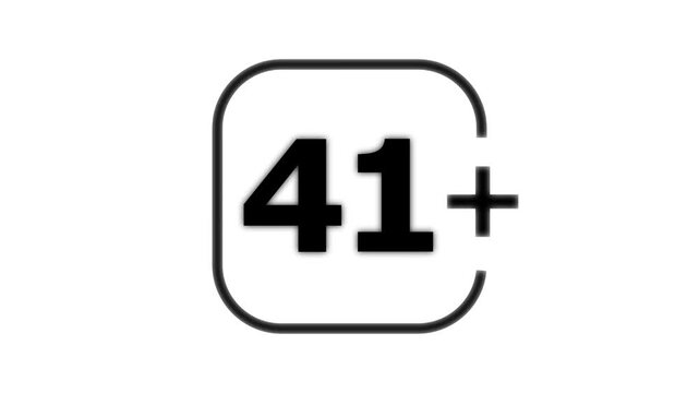 Black forty one plus age restriction isolated on a white background for rating or maturity level labeling in media and entertainment
