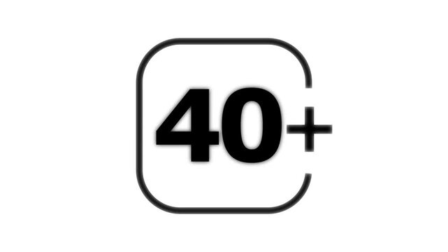Black and white featuring the number forty followed by a plus sign inside a rounded square frame on a clean white background