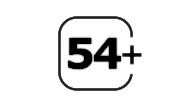 Black fifty four plus age restriction with rounded square border isolated on a white background for rating and maturity classification