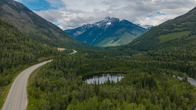 Forested Mountain Valley Along the Icefields Parkway, Alberta
