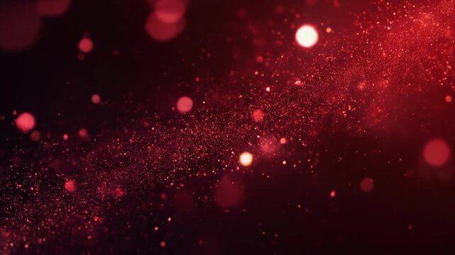 Red sparkling particles with bokeh effect on a dark background