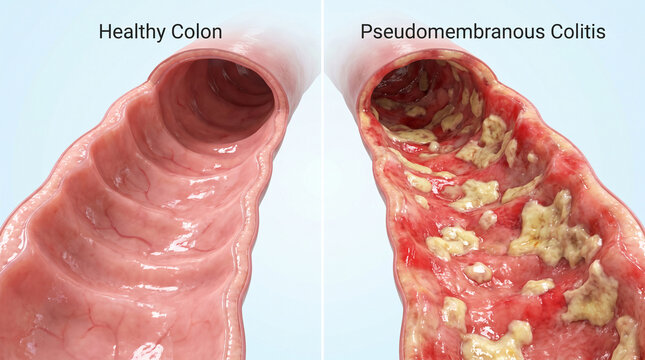 Healthy Colon and Pseudomembranous Colitis Comparison