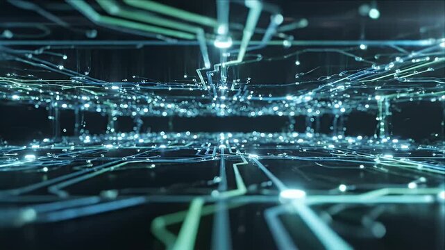 Futuristic Digital Circuit Board Abstract Glowing Cyber Network Data Flow Background Loop