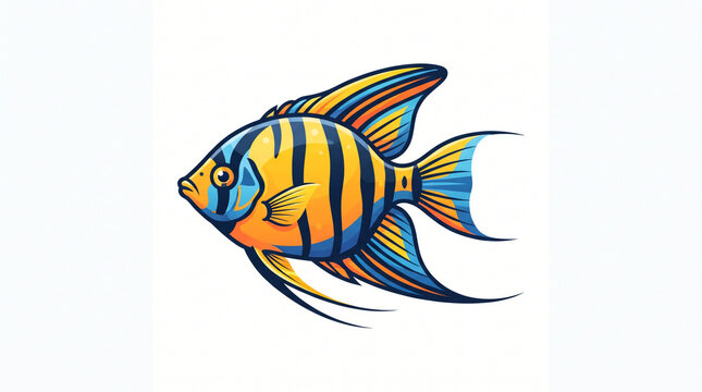Colorful Tropical Angelfish Flat Vector Illustration &ndash; Vibrant Aquarium Fish with Clean Edges Isolated on White Background