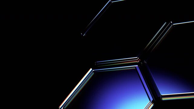 Abstract animation, background with color refraction effect on a glass hexagons, 4k seamless loop 3d animation