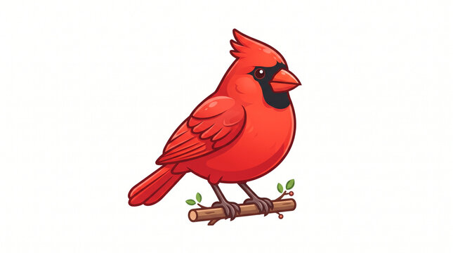 Cute Red Cardinal Bird Vector Illustration &ndash; Bright Colorful Songbird Isolated on White Background