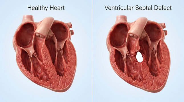 3D Cross-Section Comparison of Healthy Heart and Ventricular Septal Defect