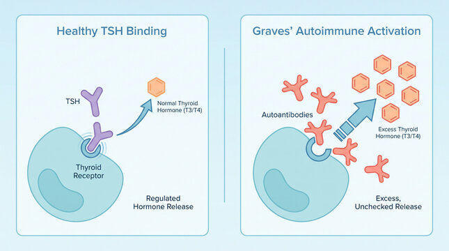 Healthy TSH Binding Versus Graves Autoimmune Disease Medical Infographic