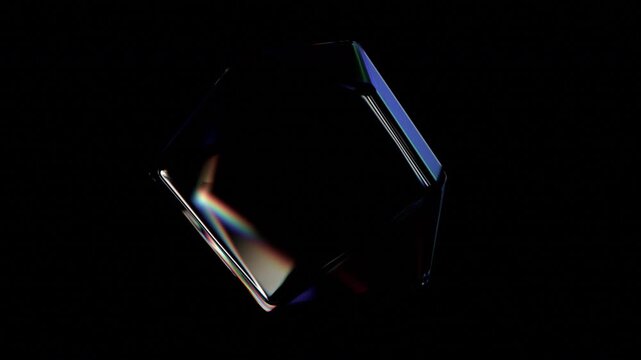 Abstract rotating glass crystal on a black background, 4k seamless loop 3d animation