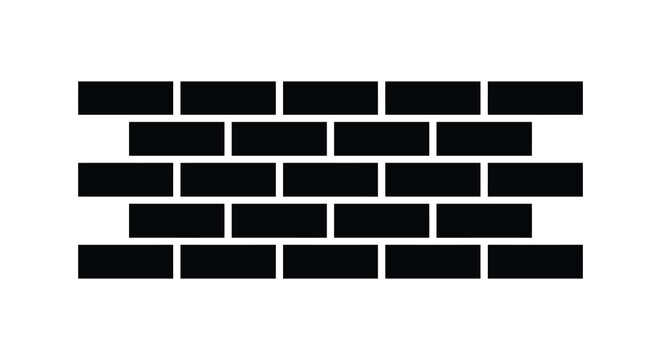 A simple black and white brick wall pattern icon isolated on a white background
