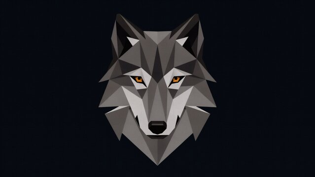 Geometric wolf head vector illustration with displays stylized polygonal eyes dark background head amber