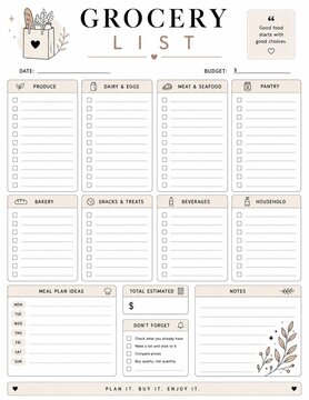 Grocery List Printable Daily Planner Template