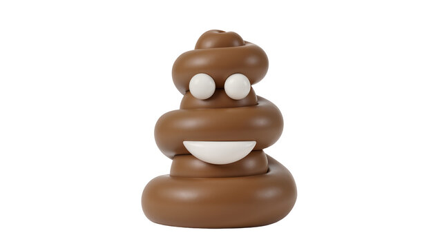 Isolated Smiling poop emoji icon, funny stylized brown excrement character with happy expression
