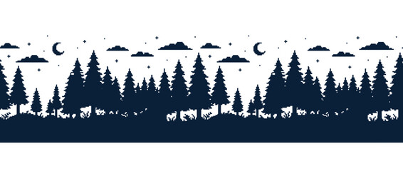 Dark Pine Forest Silhouette Under Starry Night Sky © gedang