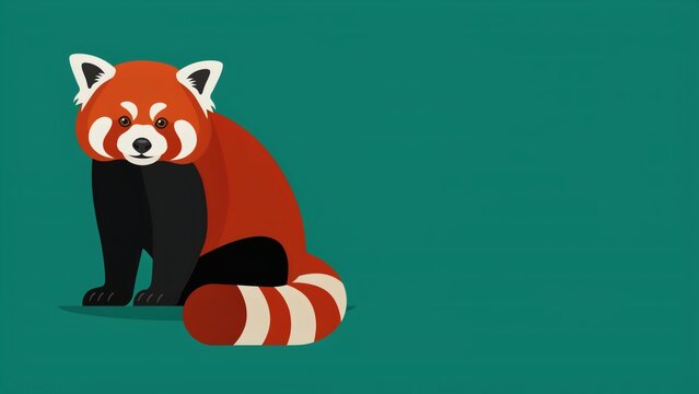 Cute red panda vector illustration sitting on green background with graphic resource teal background with stylized red