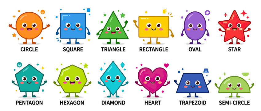 Cute Geometric Shapes Learning Characters with Faces