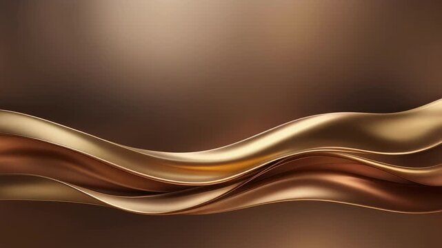 Abstract flowing bronze and gold waves on a smooth brown background