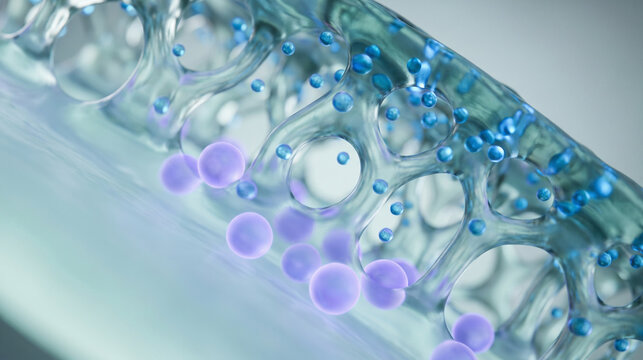 Cross-Section Porous Membrane Illustrating Osmosis via Hydrogel Pores