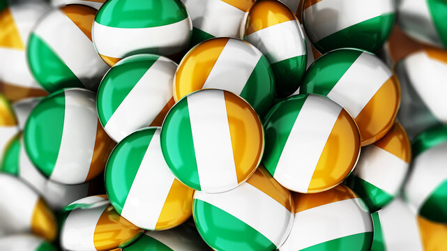 Stack of buttons with irish flag. 3D illustration
