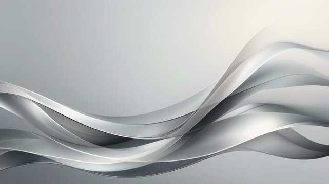 Abstract smooth flowing metallic silver and gray wave shapes on light background