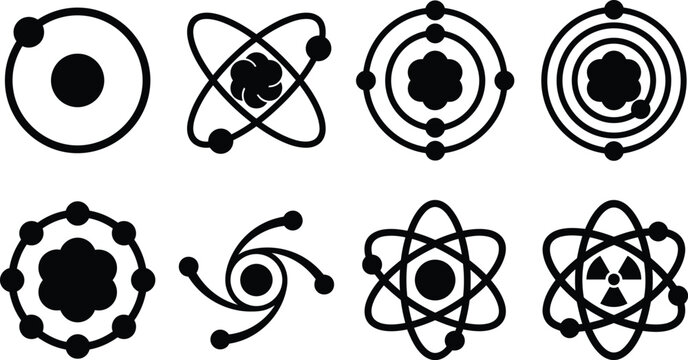 Atomic Structure Silhouette Collection - Nuclear Physics Science Vector Icons Black Chemistry Design