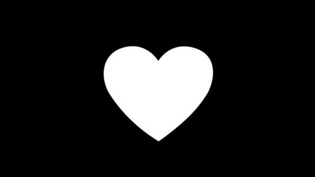 Black and white mixed broken heart shape symbol with beating pulse effect, hand drawn doodle stop motion animation, chalk style valentine love on black background overlay. 4k video
