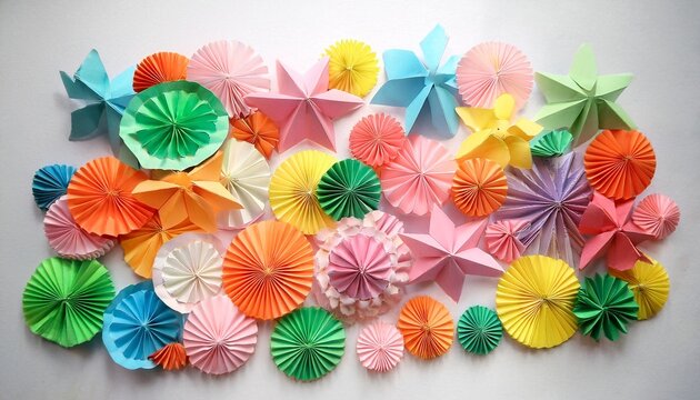 colorful paper cutout celebration stickers on white background