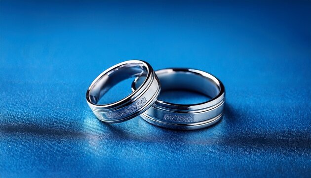wedding rings on blue background