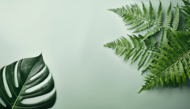 elegant minimalist fern and monstera leaves background
